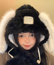 Korean Version Thick Plush Rabbit Ear Hat Scarf Integrated Women Winter