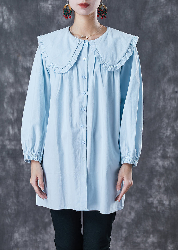 Lake Blue Cotton Shirt Top Oversized Spring