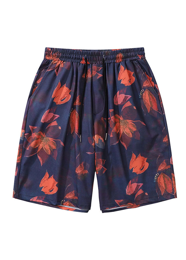 Leisure Hong Kong Style Oil Painting Floral Men Shorts Summer