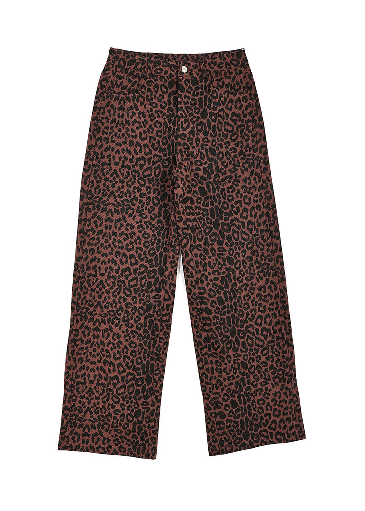 Leisure Versatile Leopard Print High Waisted Straight Leg Pants Spring