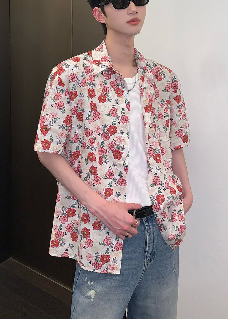 Leisure Versatile Short Sleeved Floral Vacation Style Shirt For Men