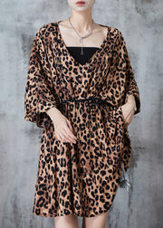 Leopar Print Chiffon Vacation Dress Tasseled Summer