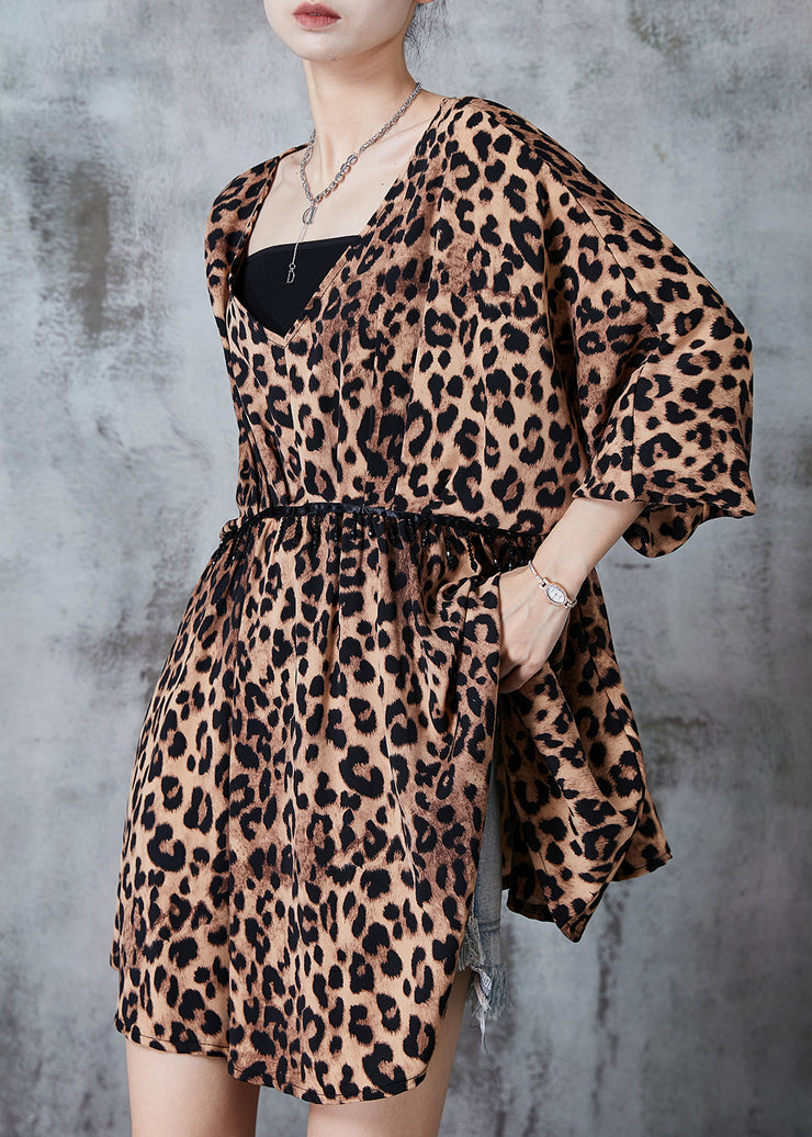 Leopar Print Chiffon Vacation Dress Tasseled Summer