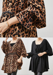 Leopard Print Chiffon Shirt Tops Tasseled Exra Large Hem Spring