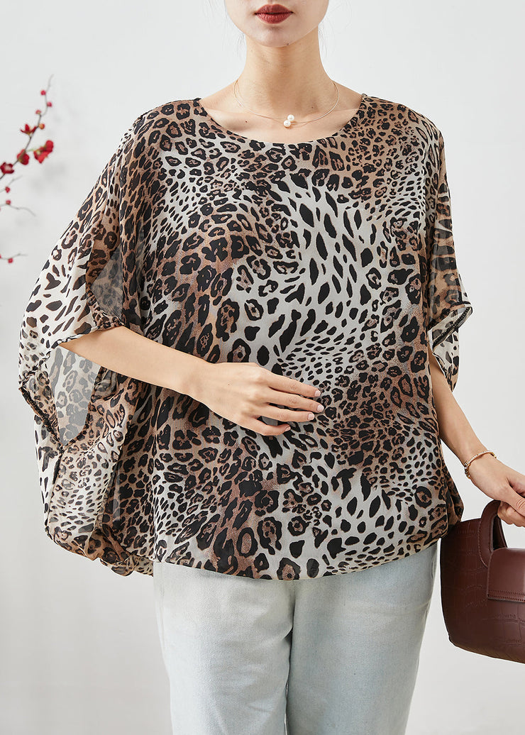 Leopard Print Chiffon Tank Oversized Batwing Sleeve