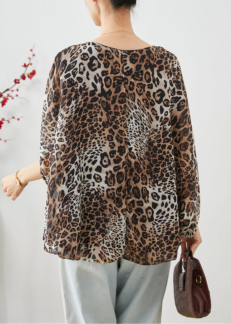 Leopard Print Chiffon Tank Oversized Batwing Sleeve