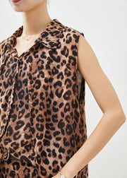 Leopard Print Chiffon Two Piece Set Outfits Cloak Sleeveless