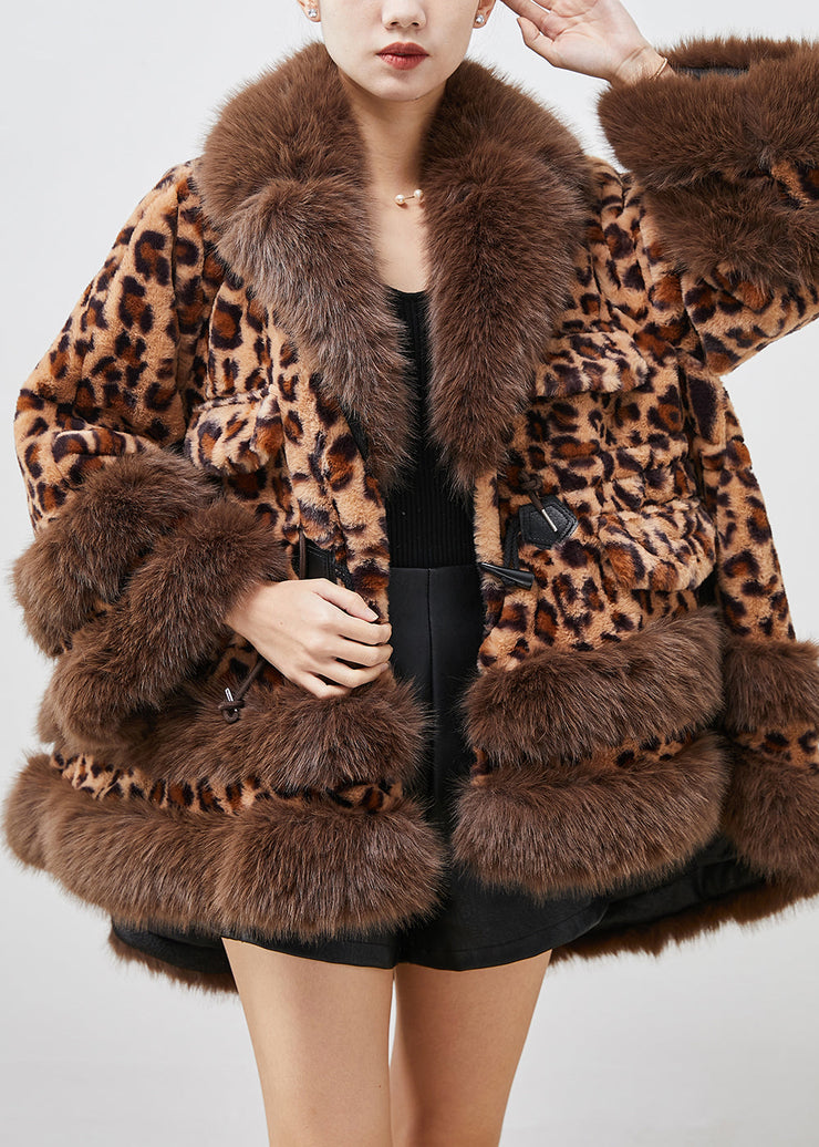 Leopard Print Faux Fur Coat Oversized Drawstring Winter