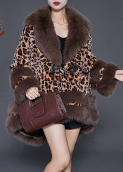 Leopard Print Faux Leather And Fur CoatS Oversized Drawstring Winter