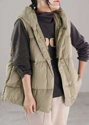 Light Bean Green Button Duck Down Hooded Waistcoat Winter