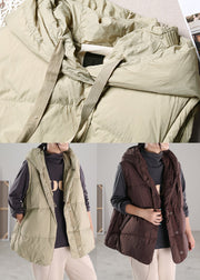 Light Bean Green Button Duck Down Hooded Waistcoat Winter