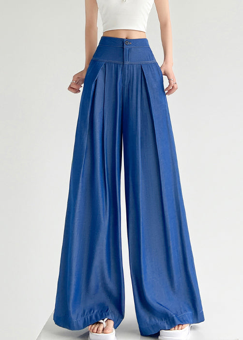 Light Blue Button Denim Wide Leg Pants High Waist