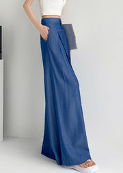 Light Blue Button Denim Wide Leg Pants High Waist