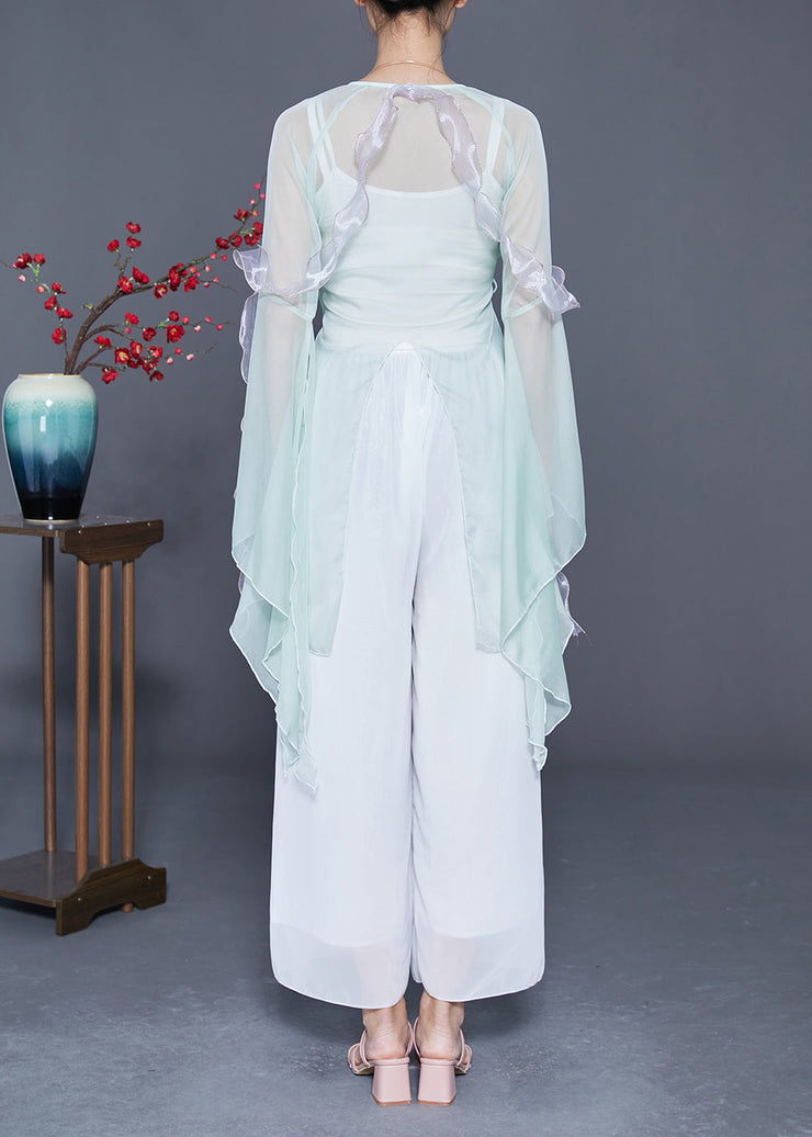 Light Blue Chiffon UPF 50+ Top Asymmetrical Design Summer