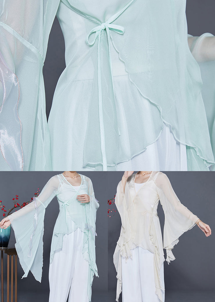 Light Blue Chiffon UPF 50+ Top Asymmetrical Design Summer