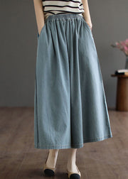 Light Blue Elastic Waist Wide Leg Pants Skirt