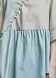 Light Blue Patchwork Cotton Dress Asymmetrical Summer