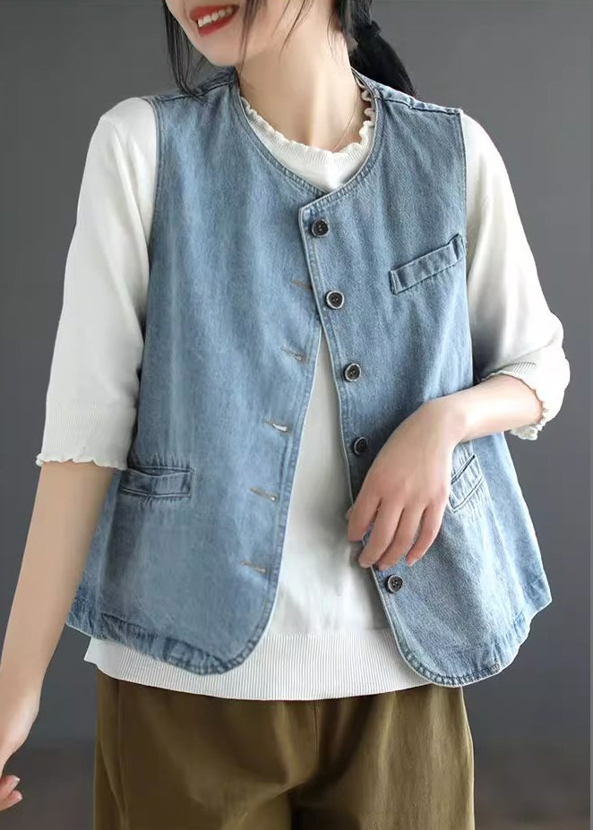 Light Blue Patchwork Denim Waistcoat Fall