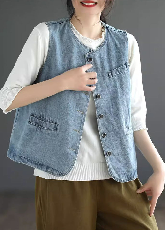 Light Blue Patchwork Denim Waistcoat Fall