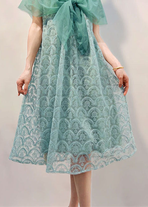 Light Blue Patchwork Tulle Dresses Ruffled Embroideried Summer