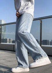 Light Blue Pockets Denim Men Crop Pants High Waist