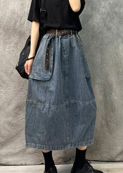 Light Blue Pockets Patchwork Denim Skirt High Waist Summer