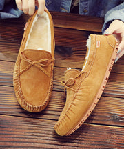 Light Brown Penny Loafers Splicing Fuzzy Wool Lined