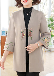 Light Camel Cotton Knit Coats Print Spring