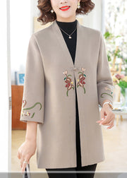 Light Camel Cotton Knit Coats Print Spring