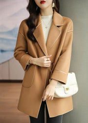 Light Camel Woolen Trench Coats Lapel Oversized Fall