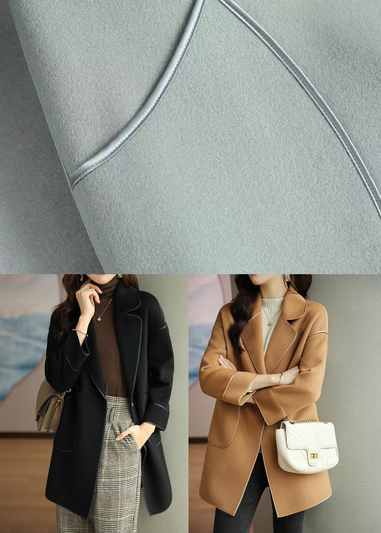 Light Camel Woolen Trench Coats Lapel Oversized Fall