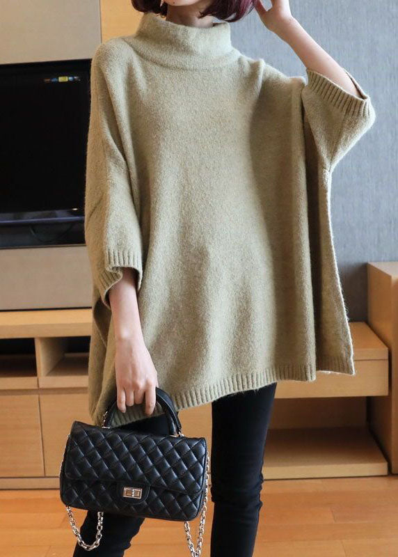 Light Green Oversized Knit Pullover High Neck Spring