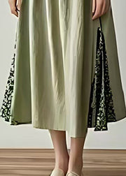 Light Green Patchwork Cotton Dress Exra Large Hem Summer
