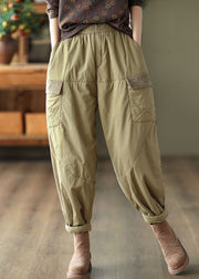 Light Green Patchwork Fine Cotton Filled Harem Pants Oversized Thick Winter