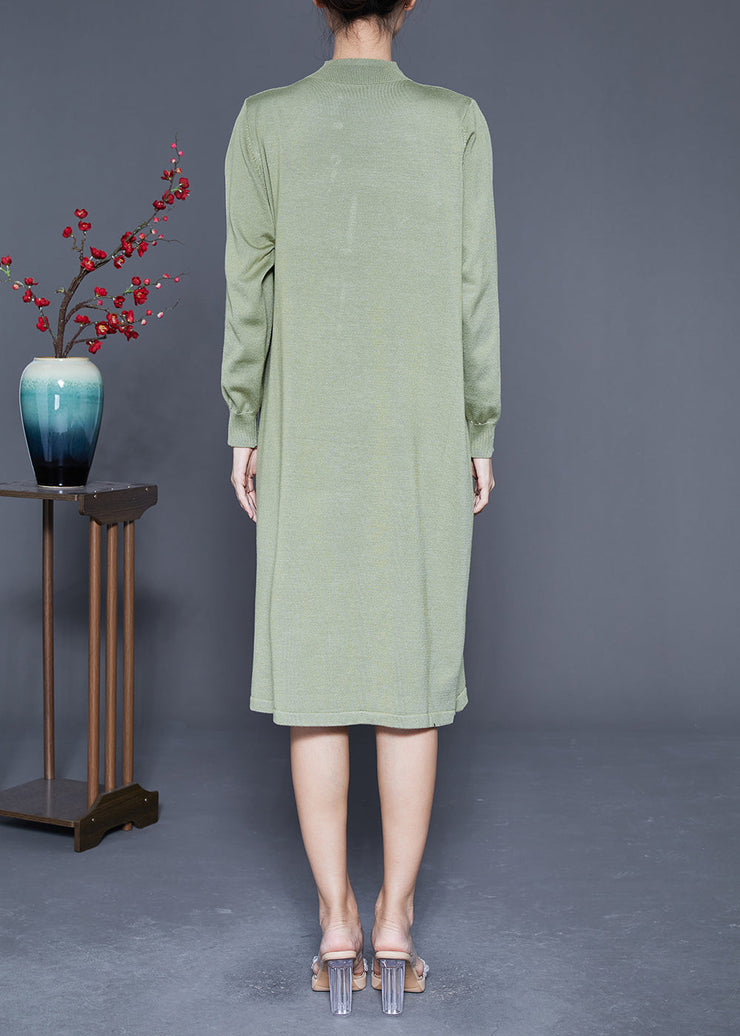 Light Green Patchwork Knit Robe Dresses Wrinkled Spring