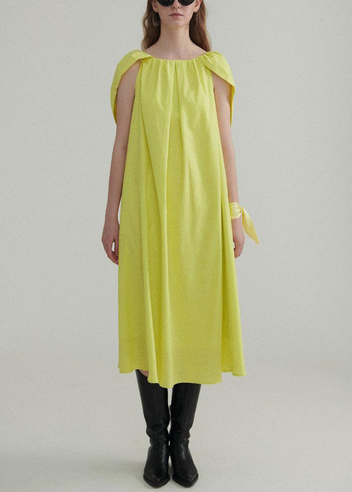 Light Green Solid Linen Dress Ruffled Short Sleeve