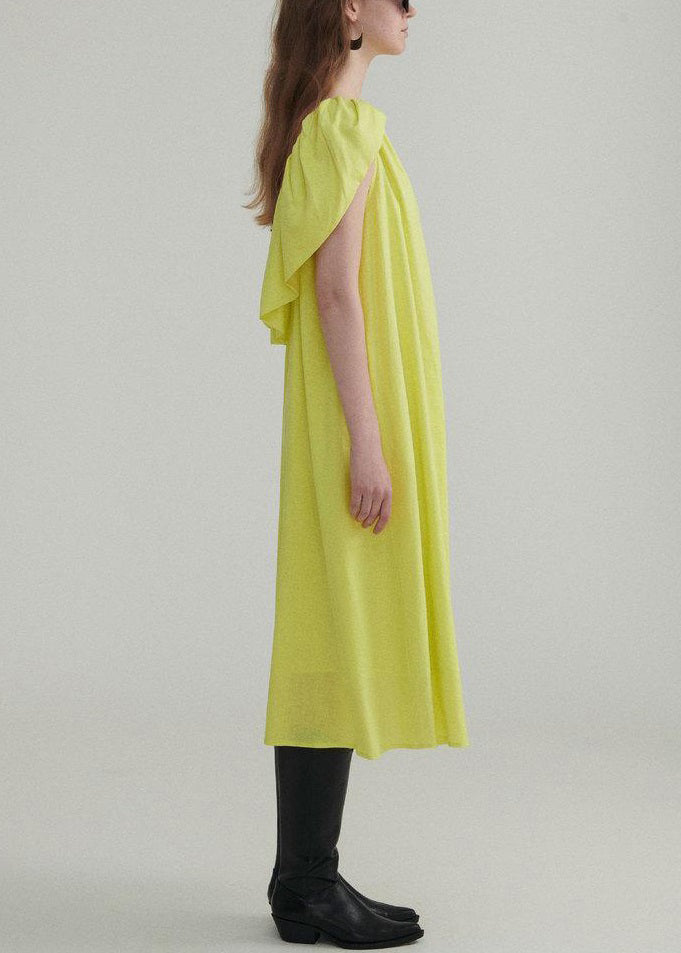 Light Green Solid Linen Dress Ruffled Short Sleeve