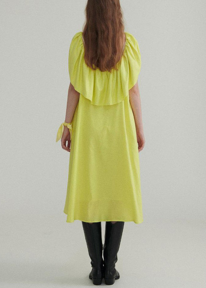 Light Green Solid Linen Dress Ruffled Short Sleeve