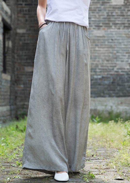 Light Grey Cotton Wide Leg Pants High Waist Draping Fall