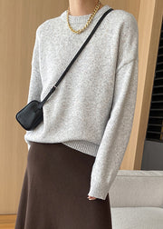 Light Grey Cozy Knit Sweaters O Neck Long Sleeve