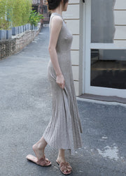 Light Grey High Waist Knit Long Dresses Wrinkled Summer