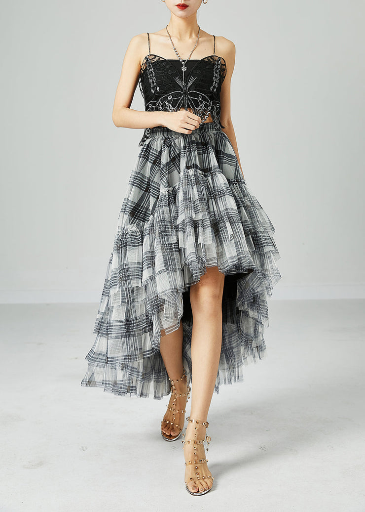 Light Grey Striped Tulle A Line Skirts Low High Design Summer