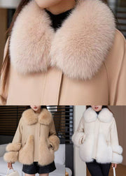 Light Khaki Zippered Patchwork Parka Fur Collar Winter