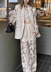 Light Luxury White Hollow Lace Suit Vest Pants Three Piece Set