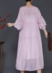 Light Purple Chiffon Dress Two Pieces Set Oversized Lantern Sleeve