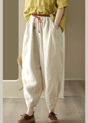 Linen Colour Elastic Waist Solid Linen Pants Summer