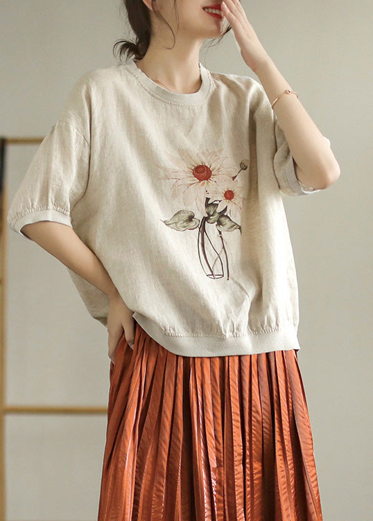 Linen Colour O-Neck Linen T Shirt Summer