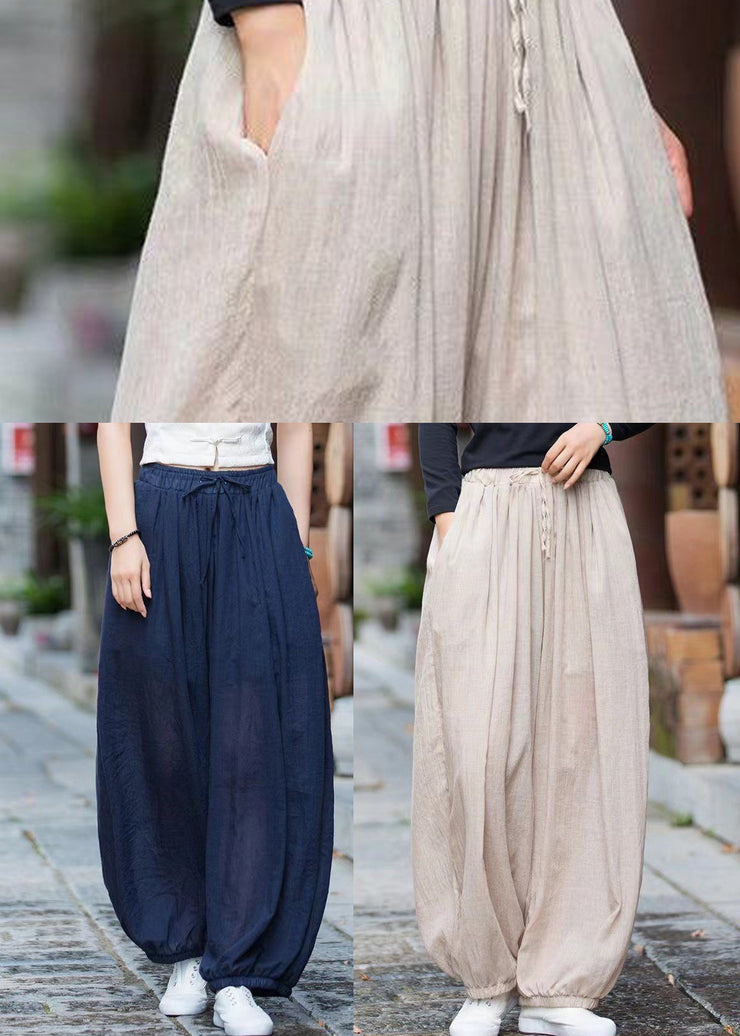 Linen Pockets Cotton Pants Elastic Waist Cinched Summer