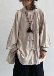 Loose Apricot Chinese Button Patchwork Cotton Shirts Summer