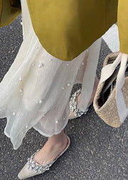 Loose Apricot Pearl Elastic Waist Tulle Skirt Summer